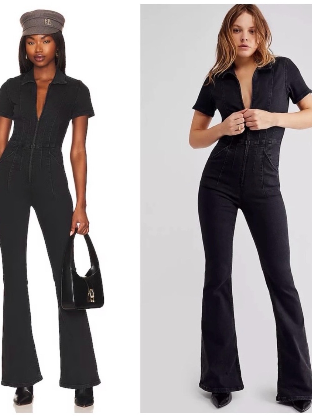 We The Free Black Short-Sleeve Zip-Front Jumpsuit - Picture 2 of 8